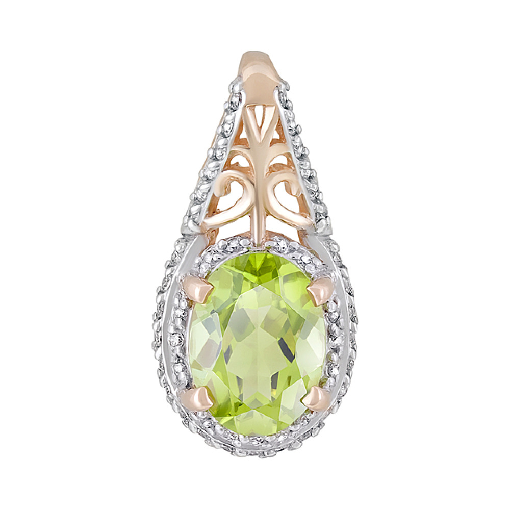 Золотая подвеска с хризолитом и фианитом № 124118