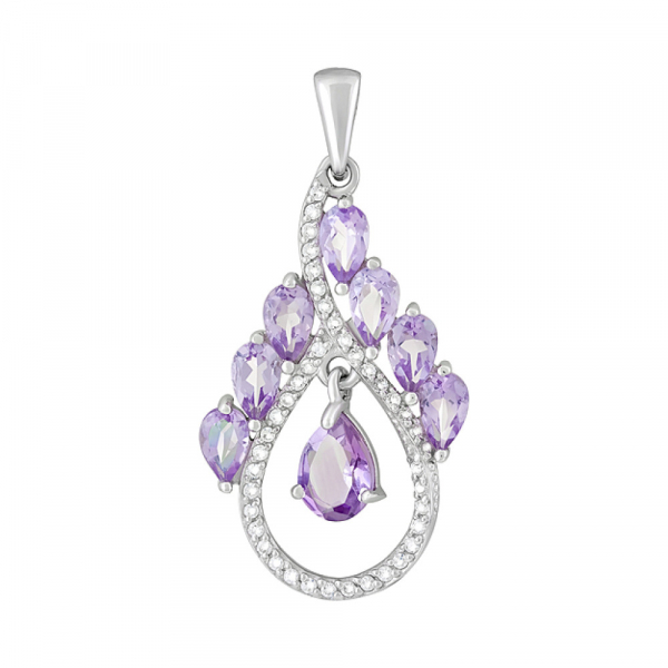 Серебряная подвеска с аметистом и фианитом № 126953