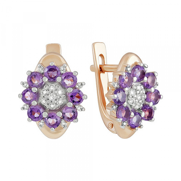 Золотые серьги с аметистом и фианитом № 135145