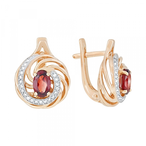 Золотые серьги с гранатом и фианитом № 118934