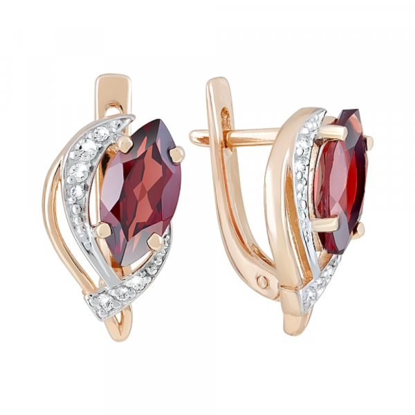 Золотые серьги с гранатом и фианитом № 120763