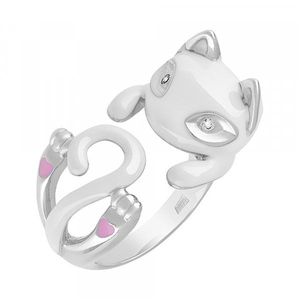 Серебряное кольцо с фианитом и эмалью № 129009