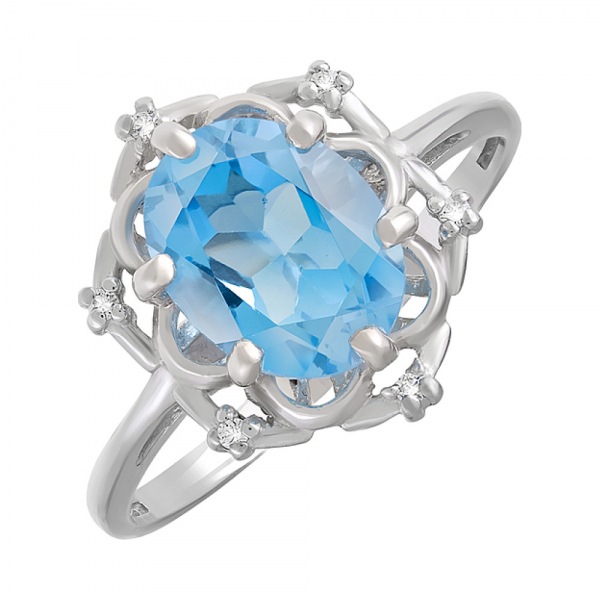 Серебряное кольцо с топазом и фианитом № 123224