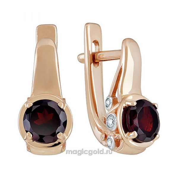 Золотые серьги с гранатом и фианитом № 139227