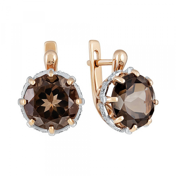 Золотые серьги с раухтопазом и фианитом № 133354