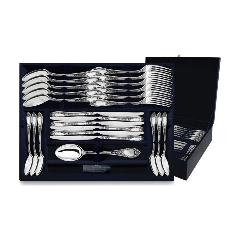 Набор столовый Престиж: вилка, ложка, нож, чайная ложка с чернением из серебра 925 пробы