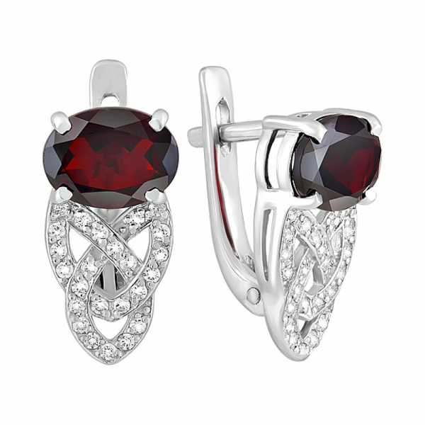 Серебряные серьги с гранатом и фианитом № 124676