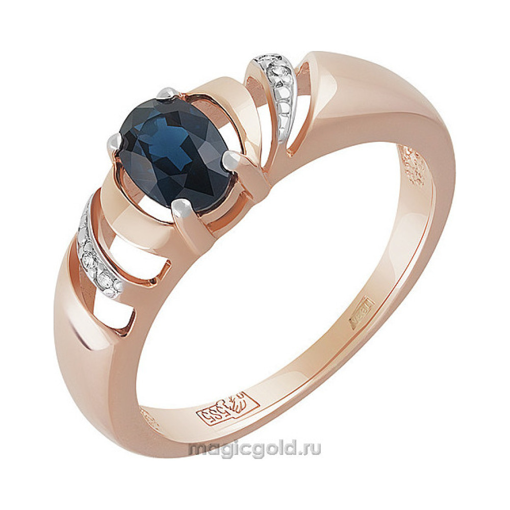 Золотое кольцо с бриллиантом и сапфиром № 160625