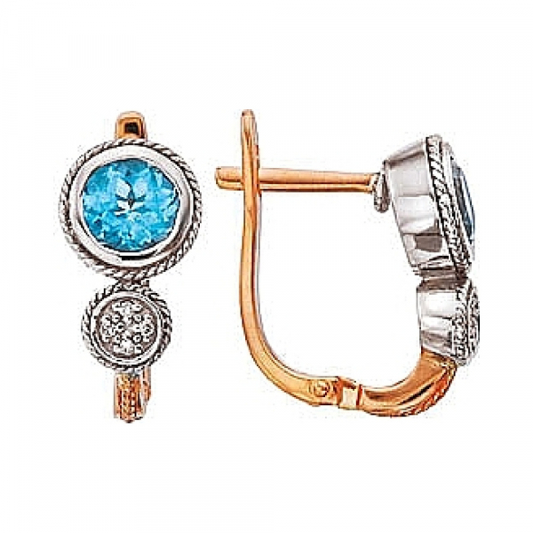 Золотые серьги с бриллиантом и топазом № 34359