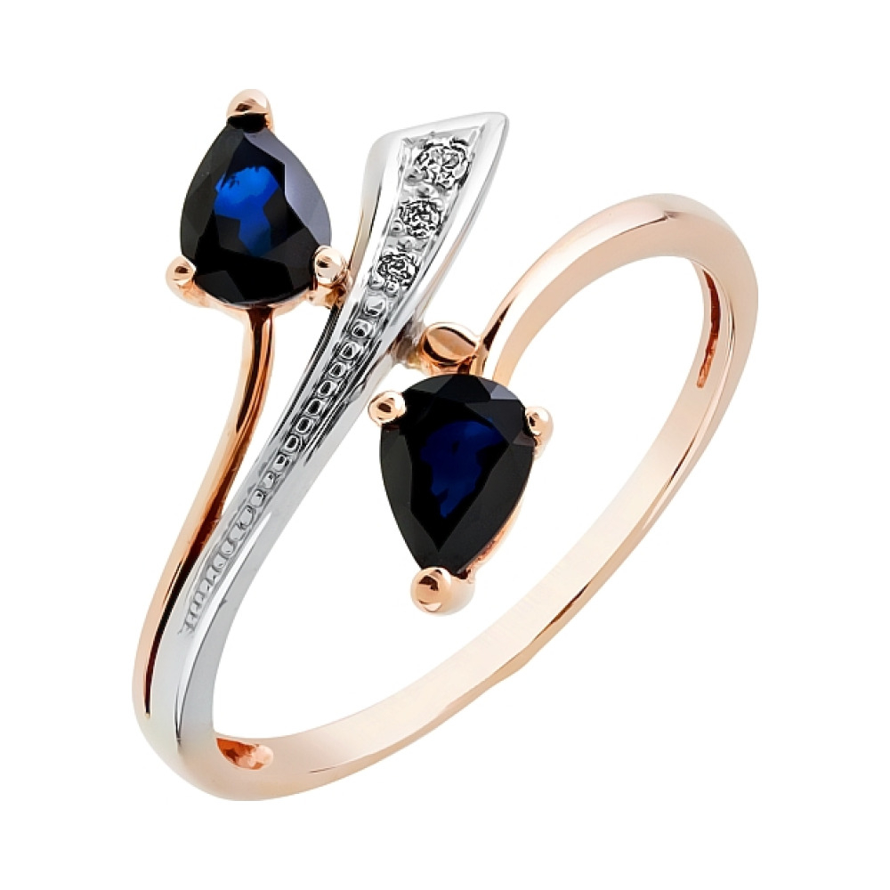 Золотое кольцо с бриллиантом и сапфиром № 84982