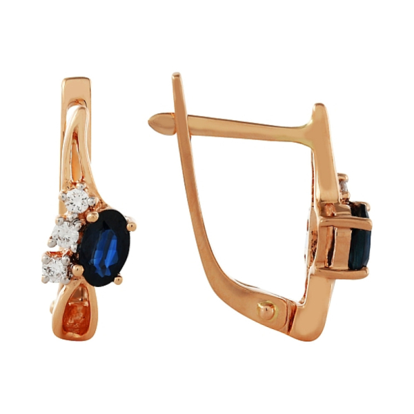 Золотые серьги с бриллиантом и сапфиром № 99133