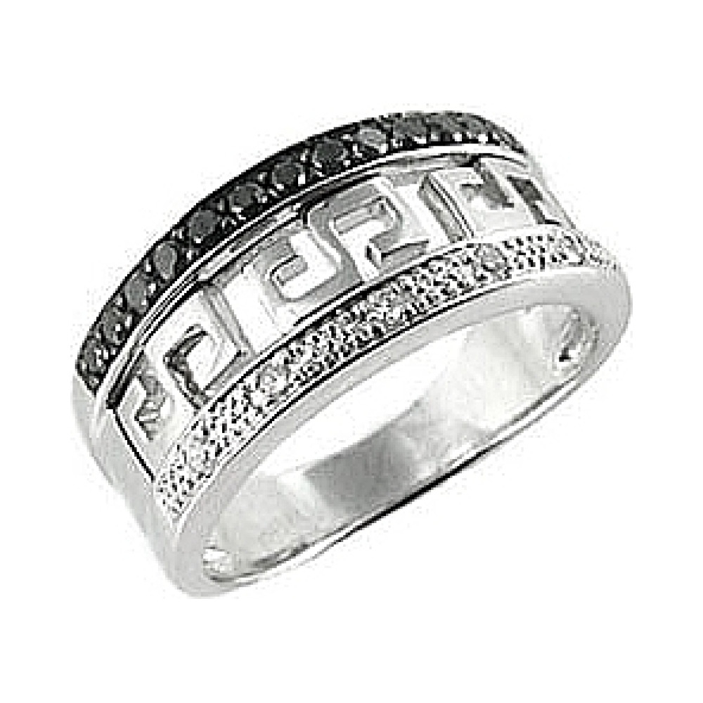 Золотое кольцо с чёрным и белым бриллиантами № 66000