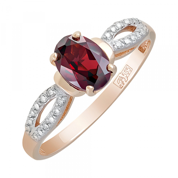 Золотое кольцо с гранатом и фианитом № 122854