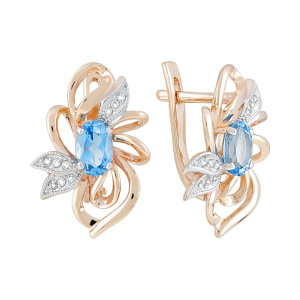 Золотые серьги с топазом и фианитом № 120503
