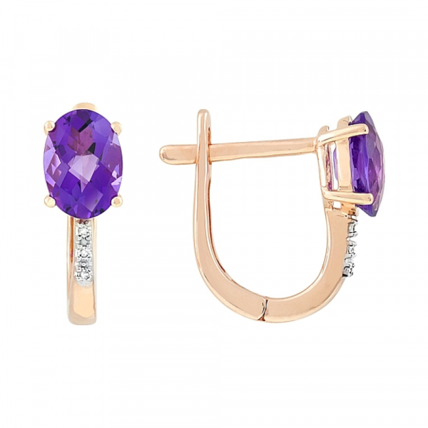 Золотые серьги с бриллиантом и аметистом № 114462