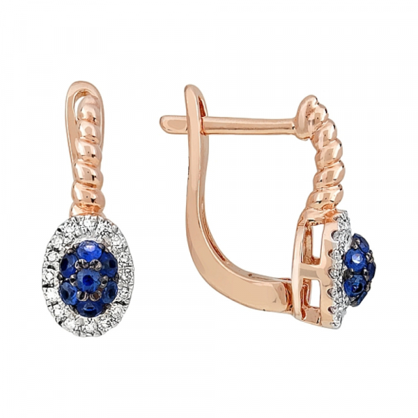 Золотые серьги с бриллиантом и сапфиром № 115352