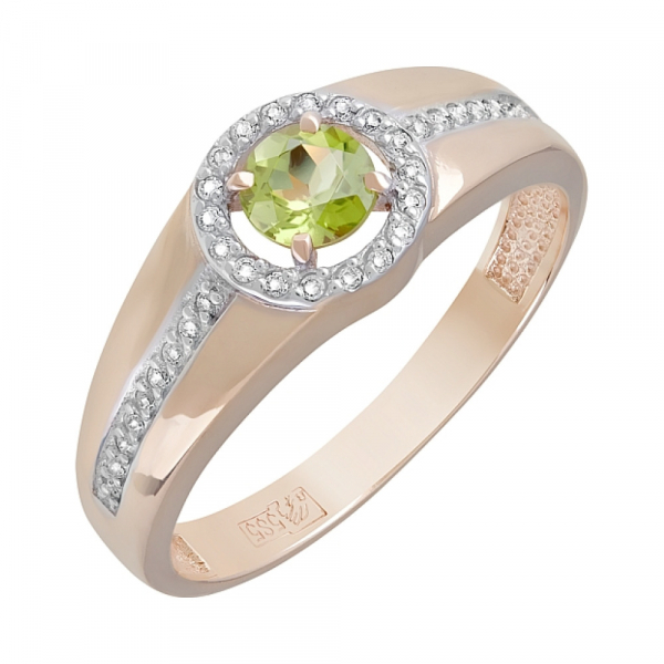 Золотое кольцо с хризолитом и фианитом № 120732