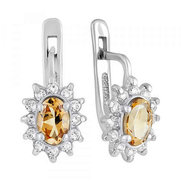 Серебряные серьги с цитрином и фианитом № 132120
