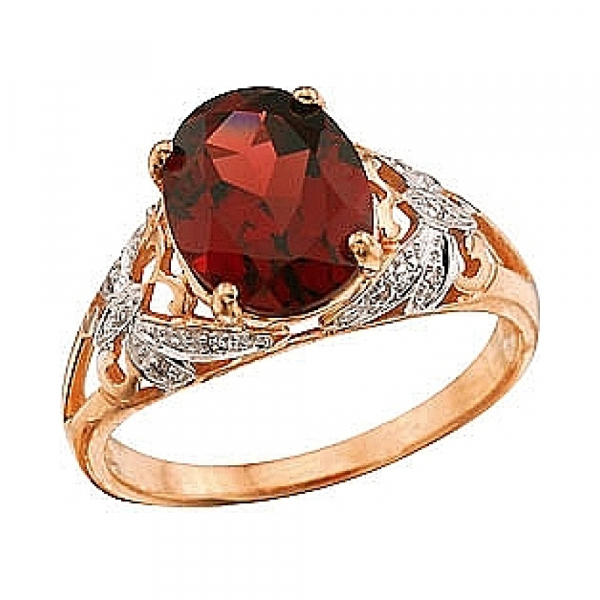 Золотое кольцо с бриллиантом и гранатом № 7184