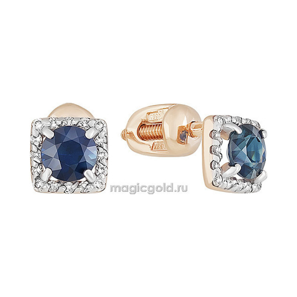 Пуссеты с бриллиантом и сапфиром № 159084