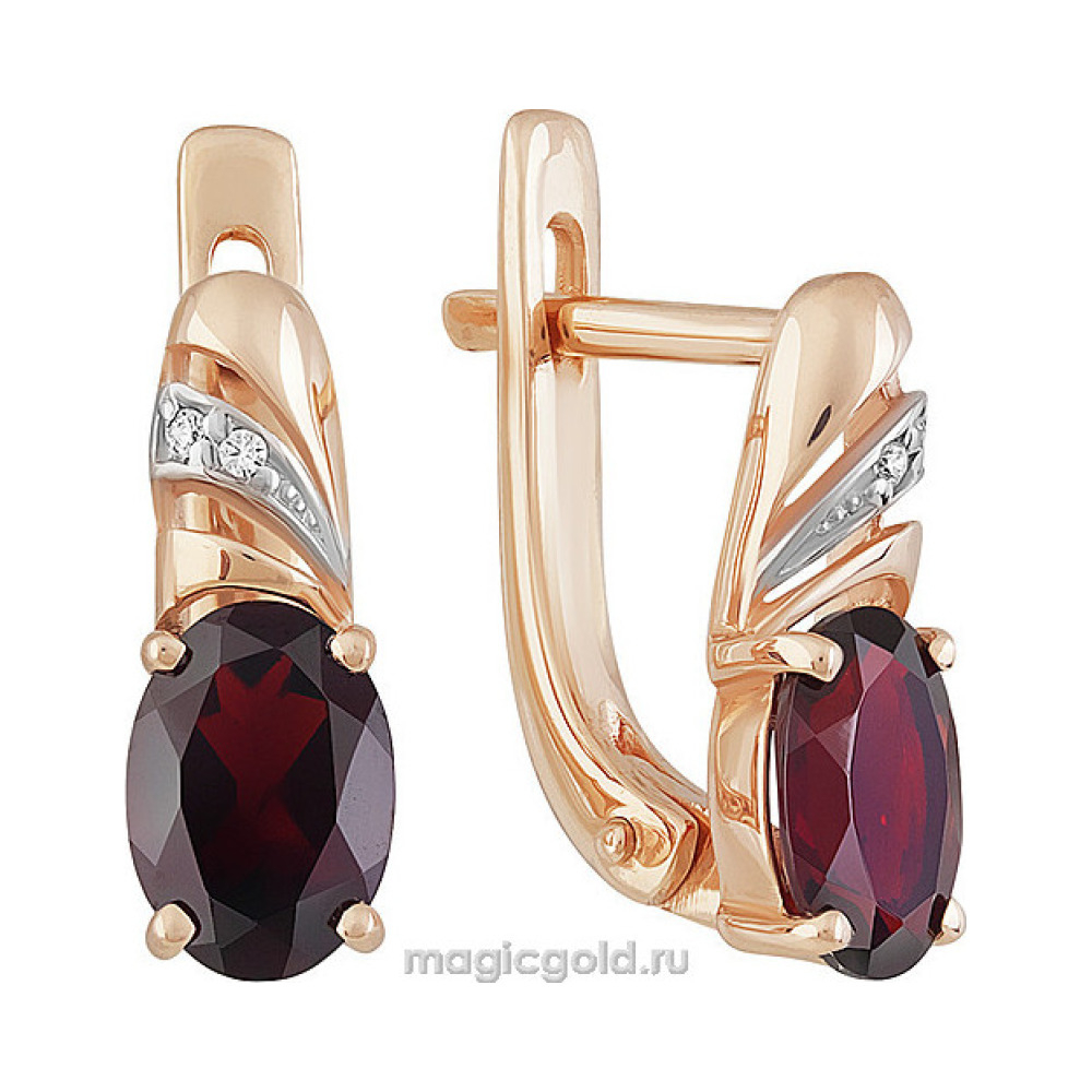 Золотые серьги с гранатом и фианитом № 159641
