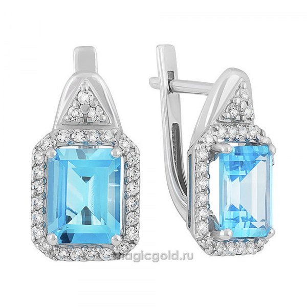 Серебряные серьги с топазом и фианитом № 140121