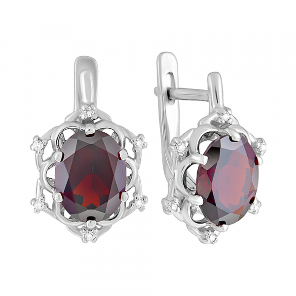 Серебряные серьги с гранатом и фианитом № 123231