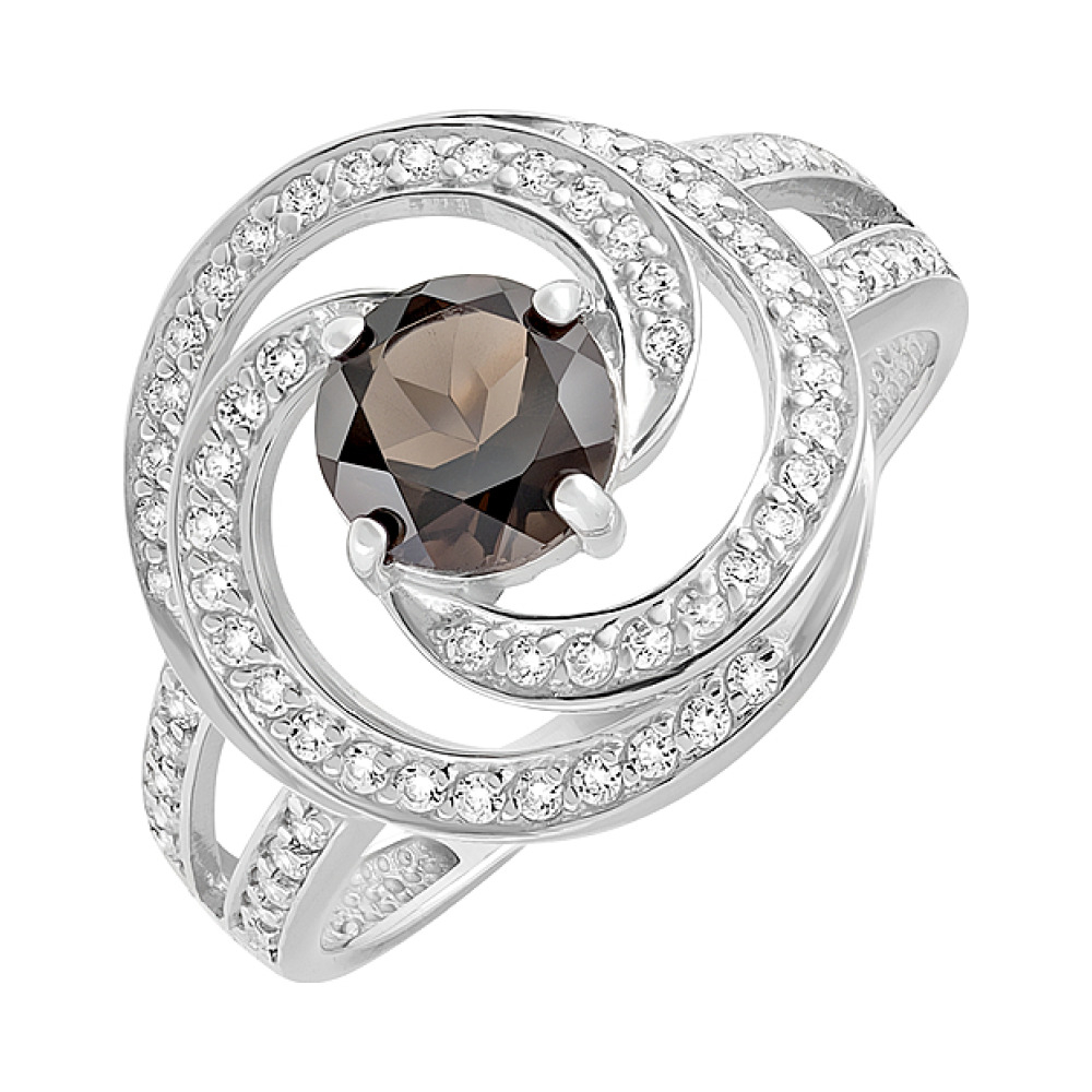 Серебряное кольцо с раухтопазом и фианитом № 123209