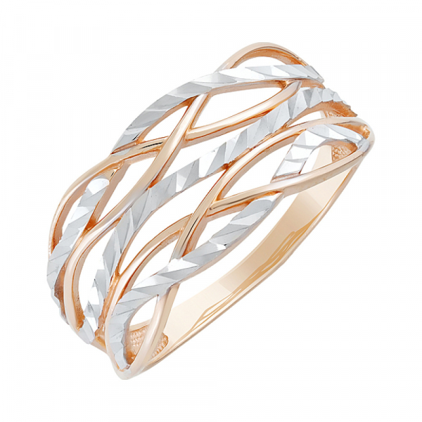 Золотое кольцо без камня с алмазкой № 129825