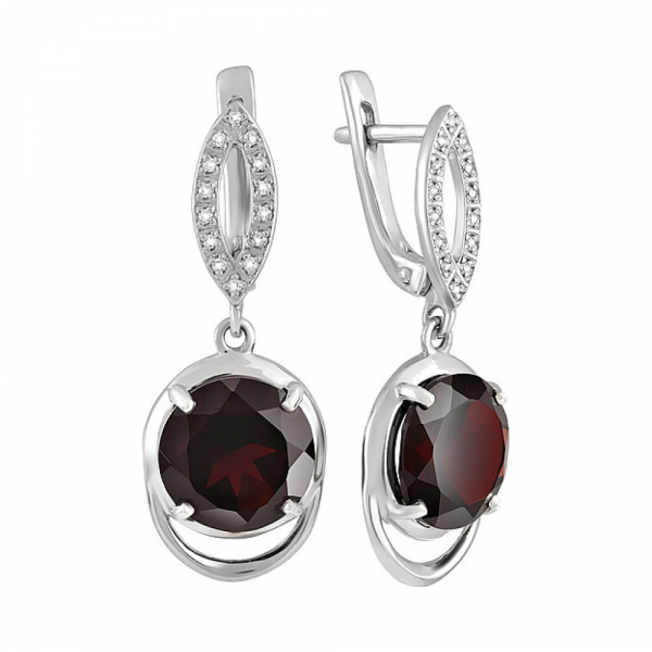 Серебряные серьги с гранатом и фианитом № 131640