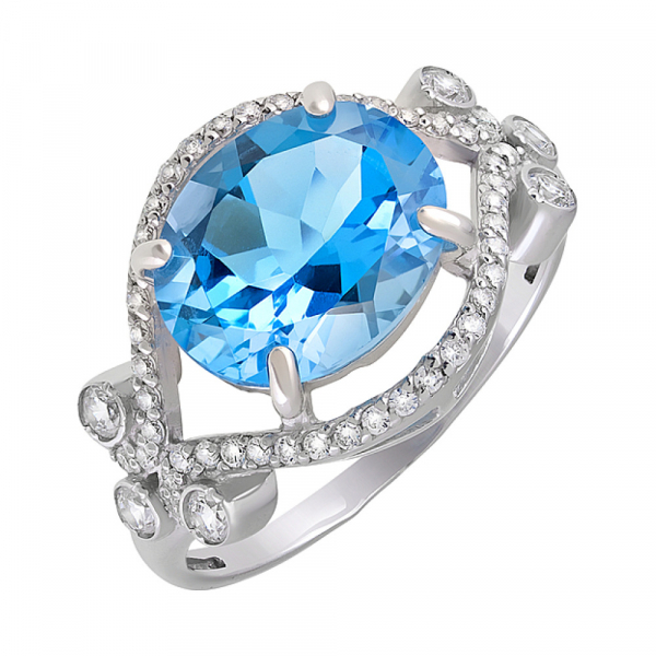 Серебряное кольцо с топазом и фианитом № 127985