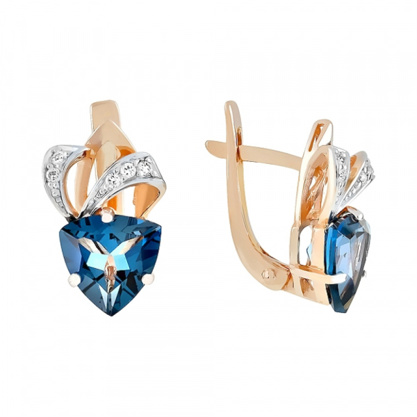 Золотые серьги с топазом и фианитом № 110965