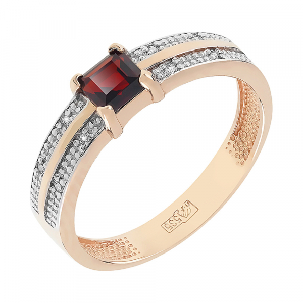 Золотое кольцо с гранатом и фианитом № 85043