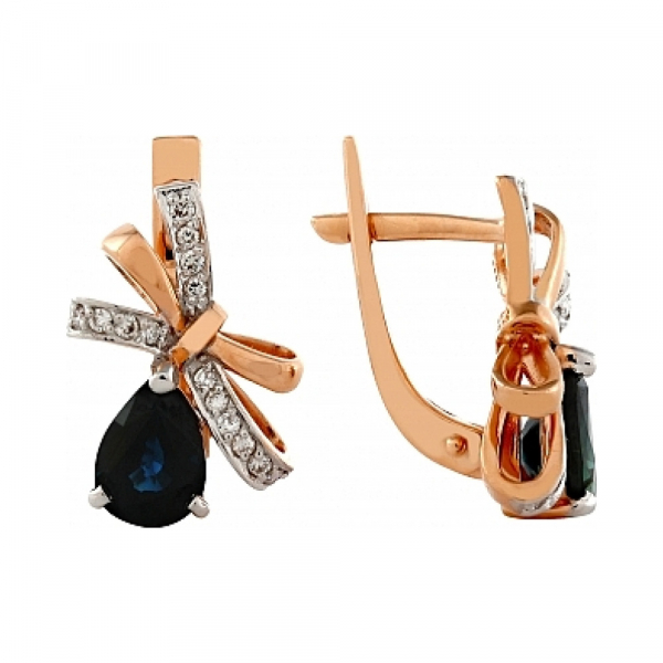 Золотые серьги с бриллиантом и сапфиром № 113122