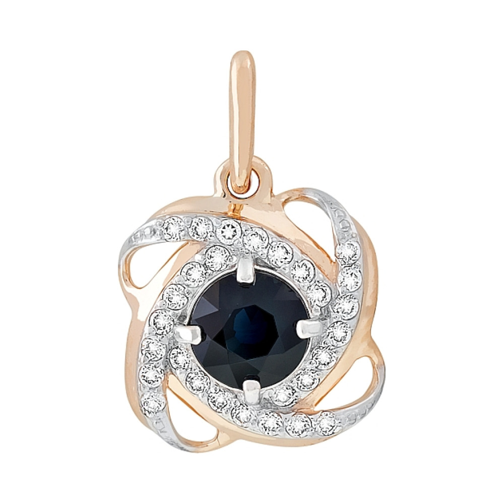 Золотая подвеска с сапфиром и фианитом № 84849