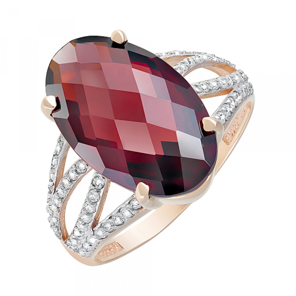 Золотое кольцо с гранатом и фианитом № 121016