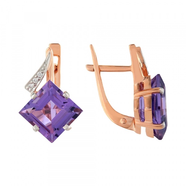 Золотые серьги с аметистом и фианитом № 83155