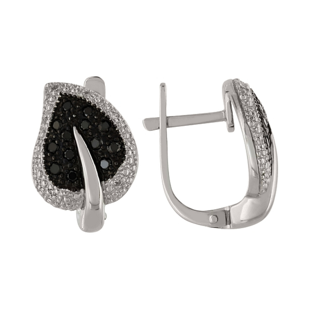 Золотые серьги с чёрными и белыми бриллиантами № 25208