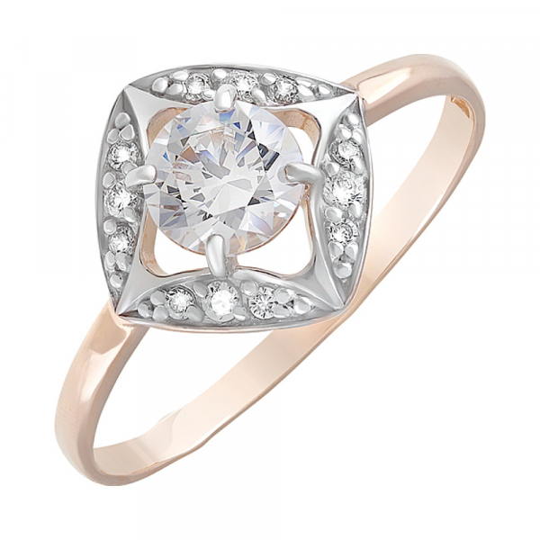 Золотое кольцо с кристаллом swarovski № 127444