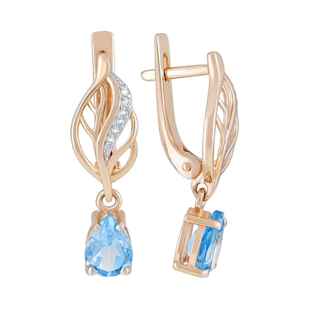 Золотые серьги с топазом и фианитом № 121152