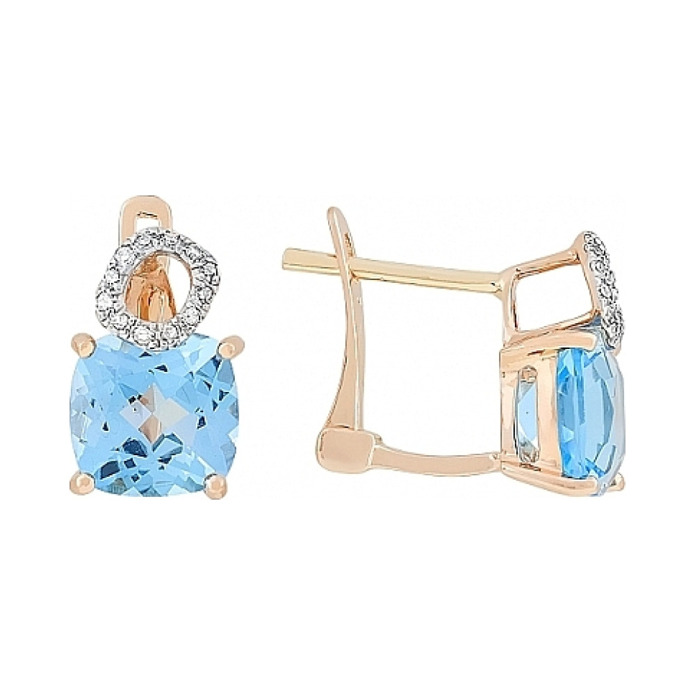 Золотые серьги с бриллиантом и топазом № 114822