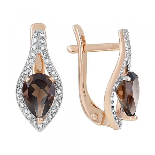 Золотые серьги с раухтопазом и фианитом № 119599