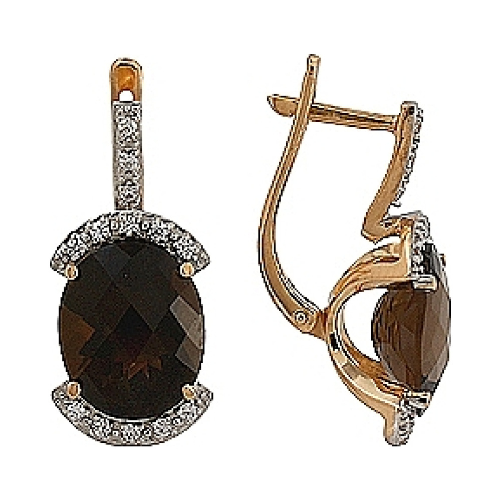 Золотые серьги с раухтопазом и фианитом № 85745