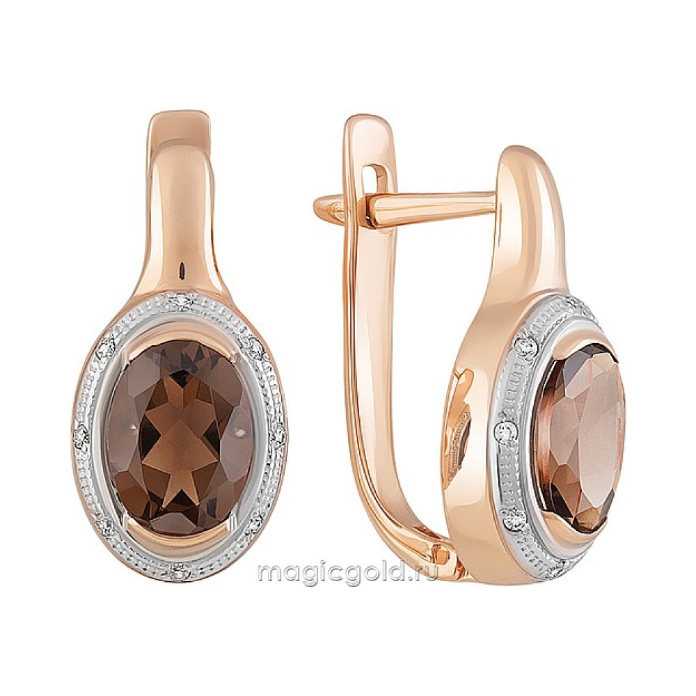 Золотые серьги с раухтопазом и фианитом № 162989