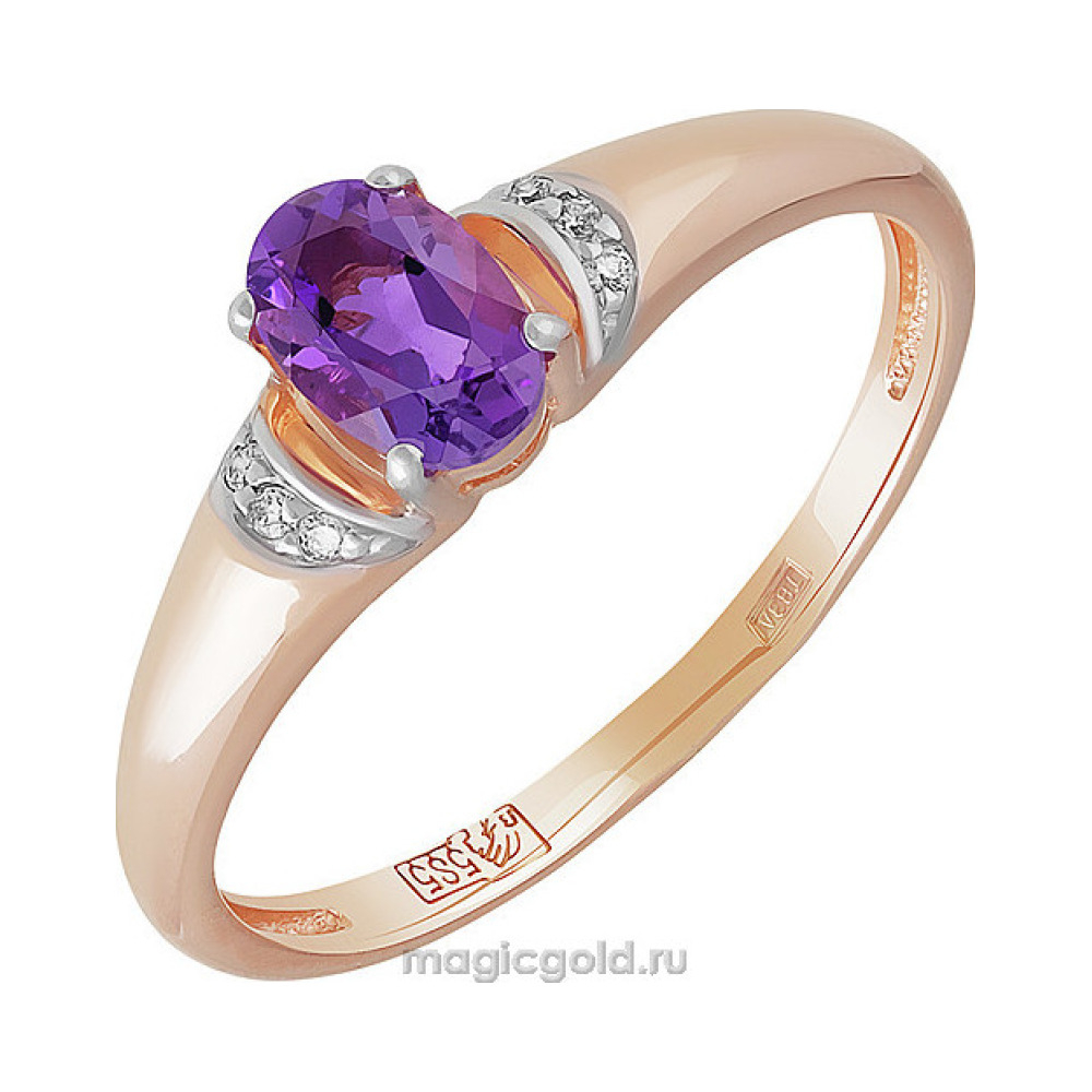 Золотое кольцо с аметистом и фианитом № 142102