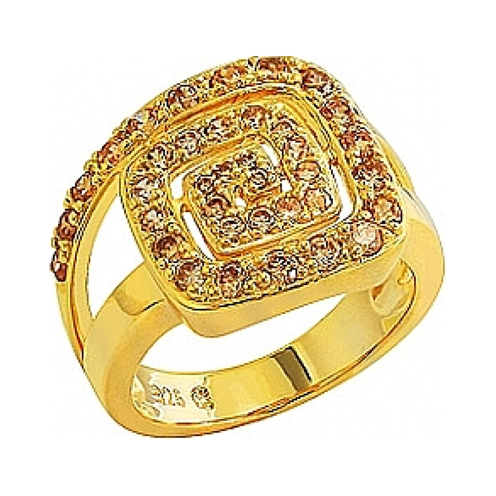 Серебряное кольцо с фианитом и золотым покрытием № 80536