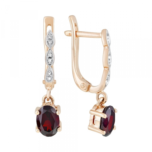 Золотые серьги с гранатом и фианитом № 120028