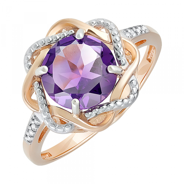 Золотое кольцо с аметистом и фианитом № 128693