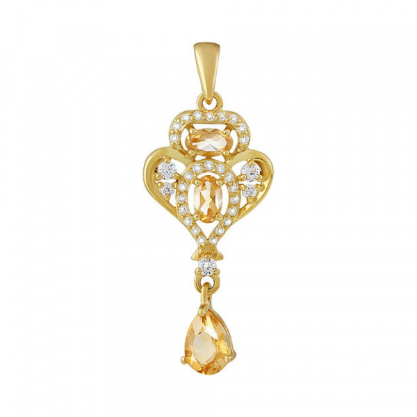 Серебряная подвеска с цитрином  фианитом и золотым покрытием № 133963