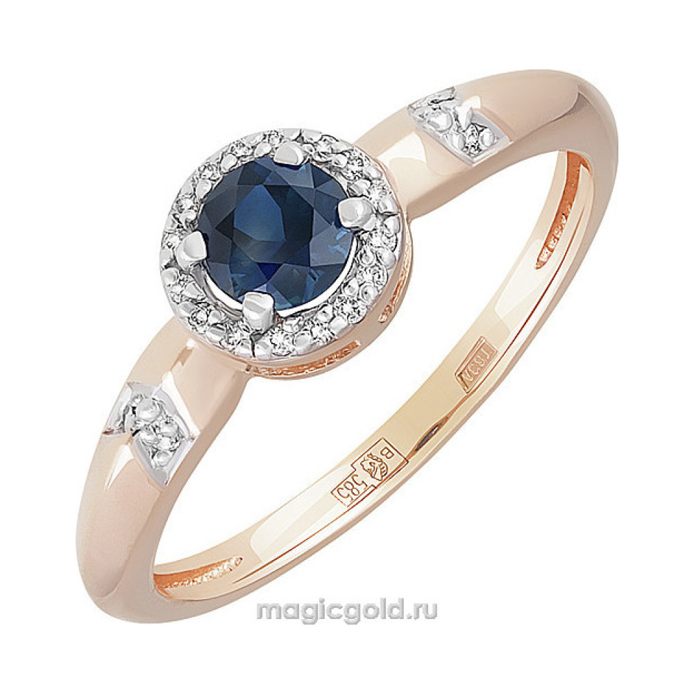 Золотое кольцо с бриллиантом и сапфиром № 155643